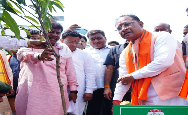 मुख्यमंत्री श्री विष्णु देव साय ने एक पेड़ मां के नाम अभियान के अंतर्गत लगाया केसर आम का पौधा